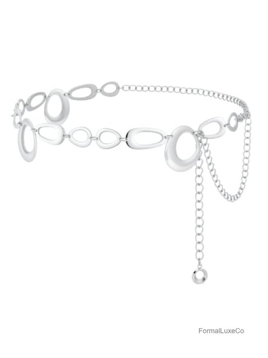 Accessories - Chunky Chain Belt for Women, Adjustable Metal Waist Belt for Dresses, Silver